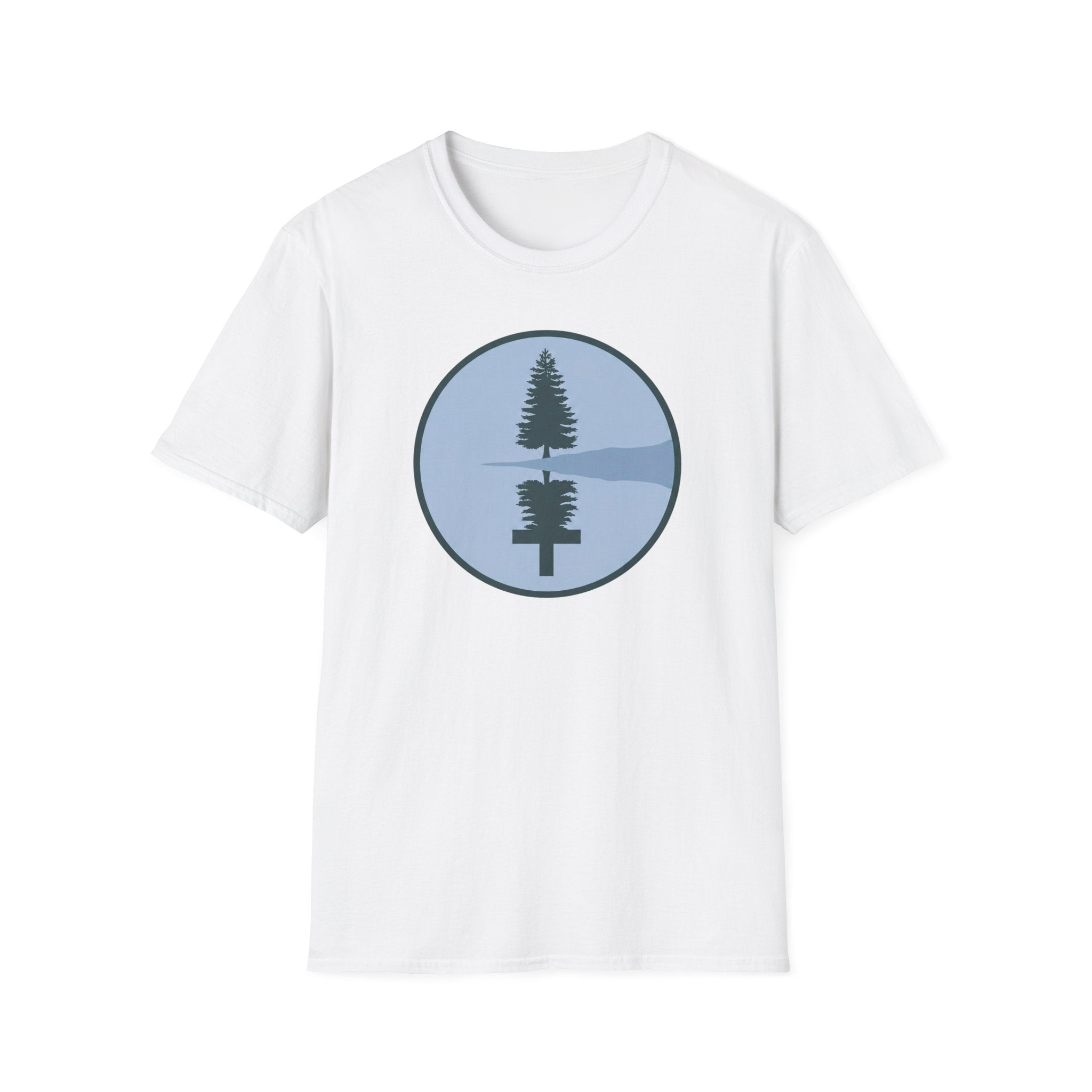Serene Lake With A Cross Outdoor Hiking Camping T-Shirt Designed For The Faithful