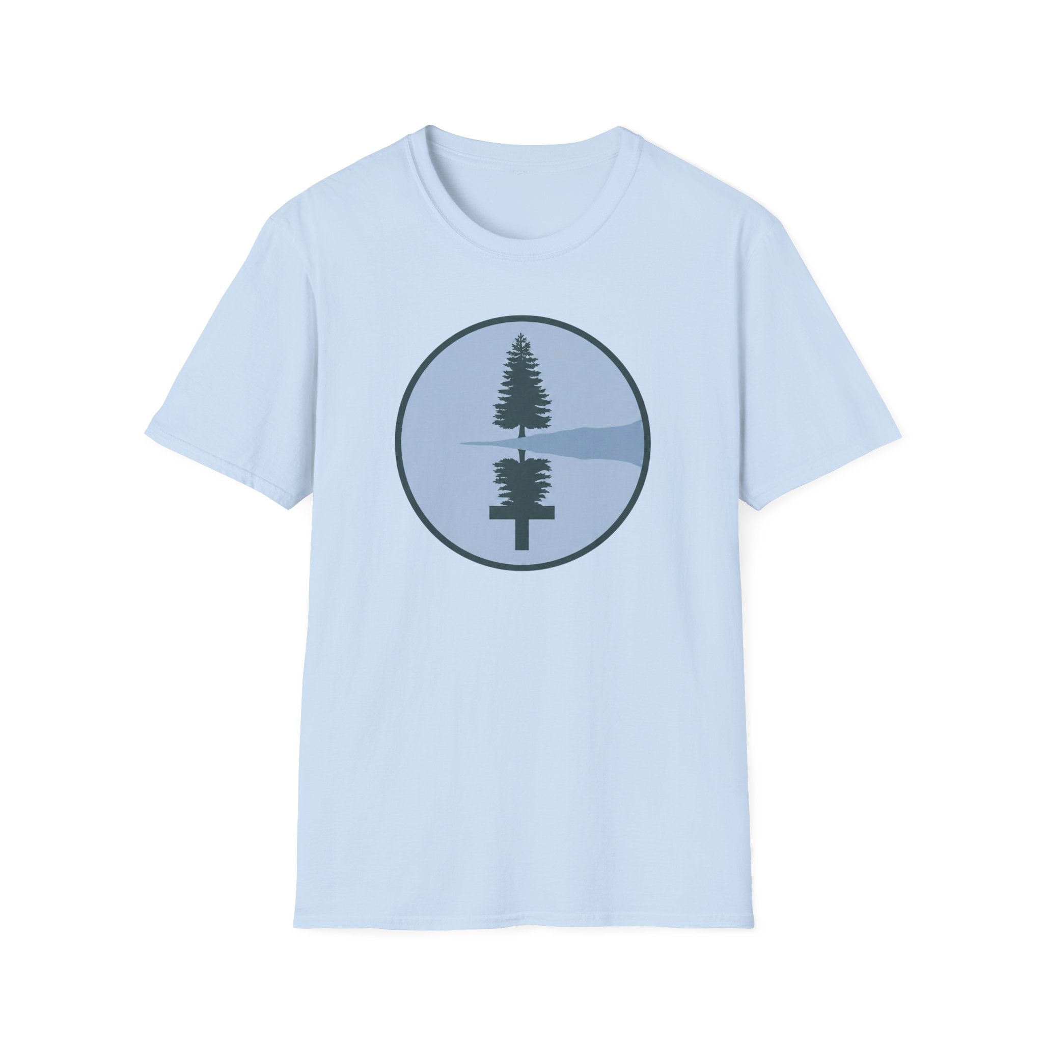 Serene Lake With A Cross Outdoor Hiking Camping T-Shirt Designed For The Faithful