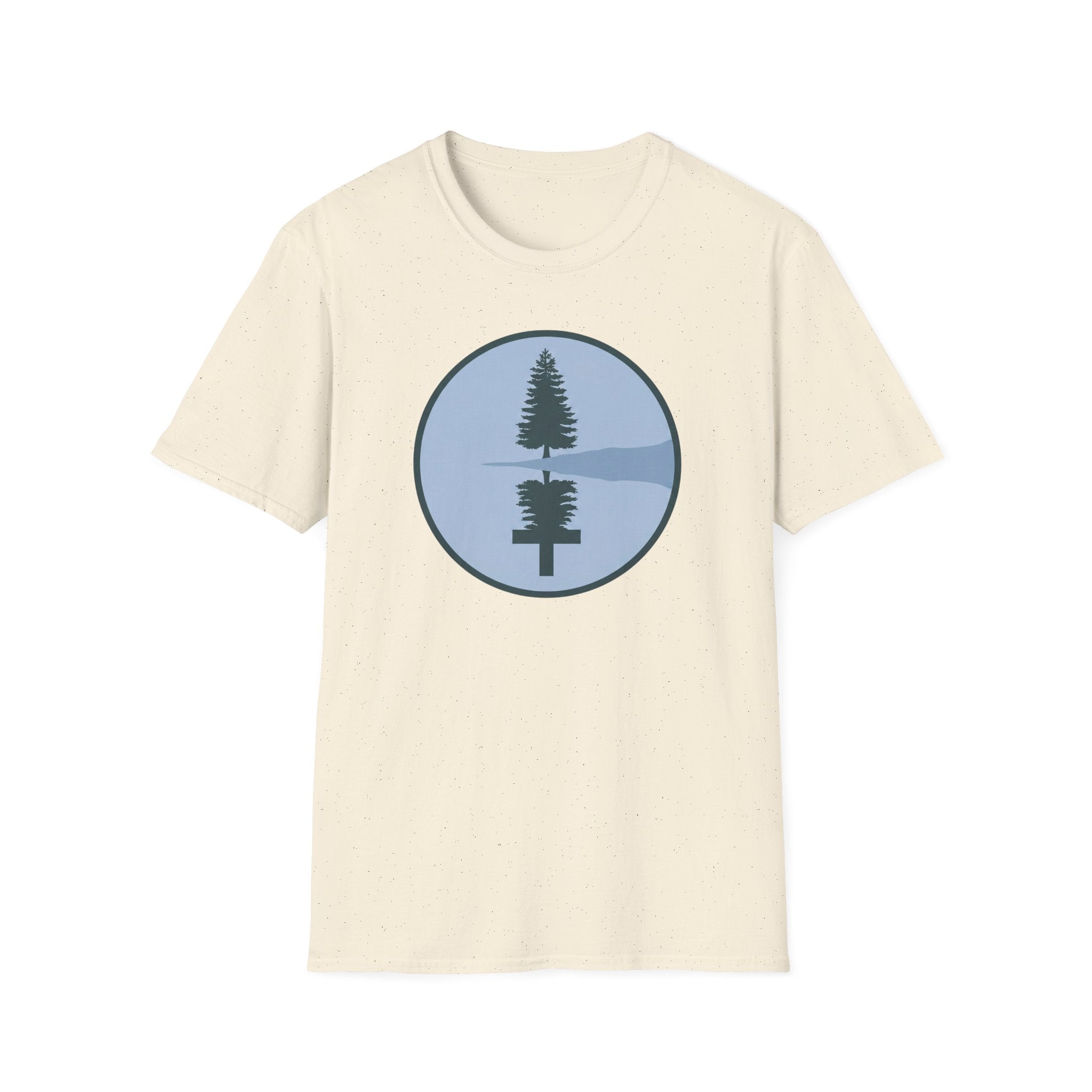 Serene Lake With A Cross Outdoor Hiking Camping T-Shirt Designed For The Faithful
