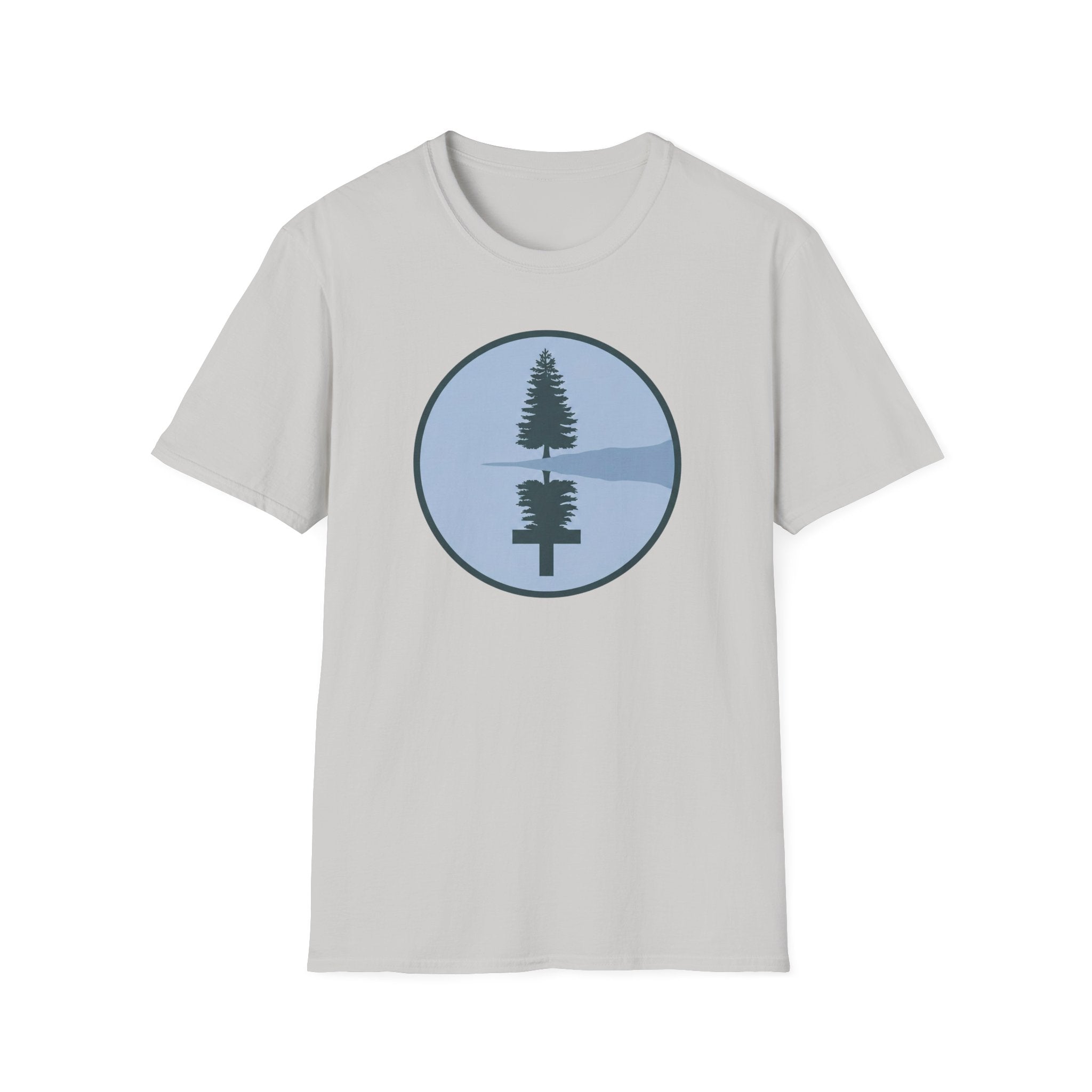 Serene Lake With A Cross Outdoor Hiking Camping T-Shirt Designed For The Faithful