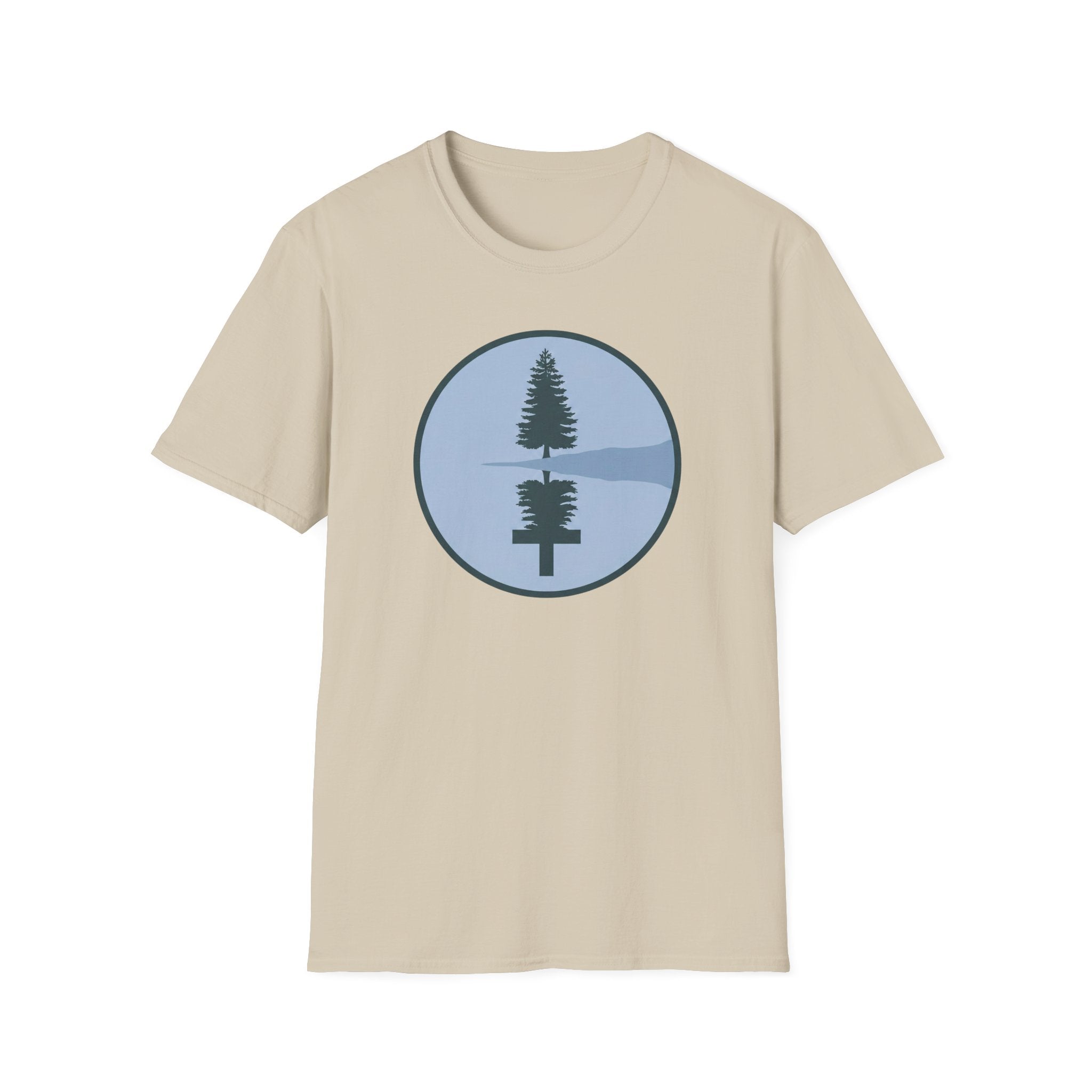 Serene Lake With A Cross Outdoor Hiking Camping T-Shirt Designed For The Faithful
