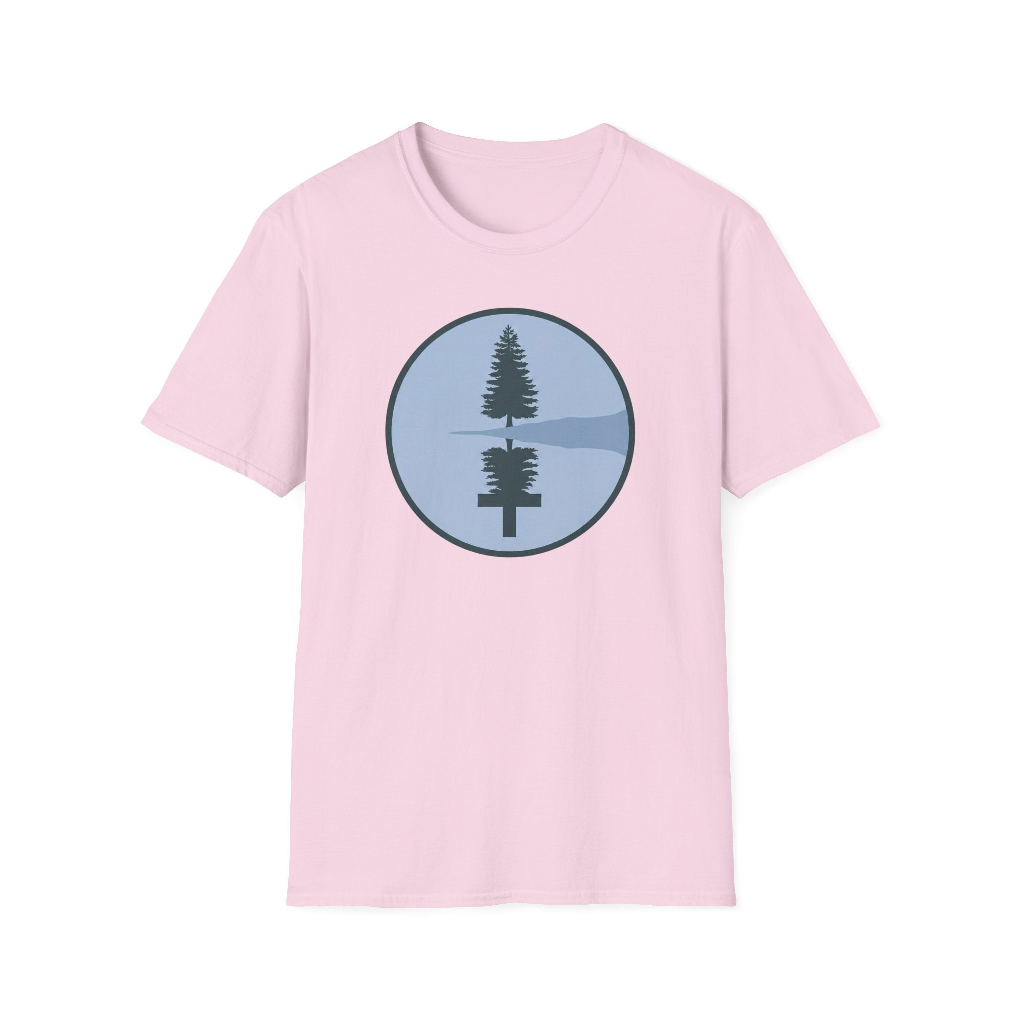 Serene Lake With A Cross Outdoor Hiking Camping T-Shirt Designed For The Faithful